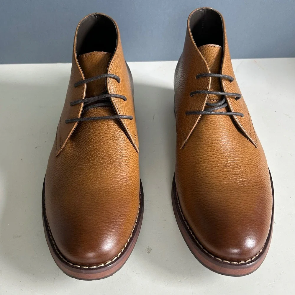 Joseph Abboud Chukka Boots Mens Size 9 Tan Pebbled Leather Lug Sole Brown NEW